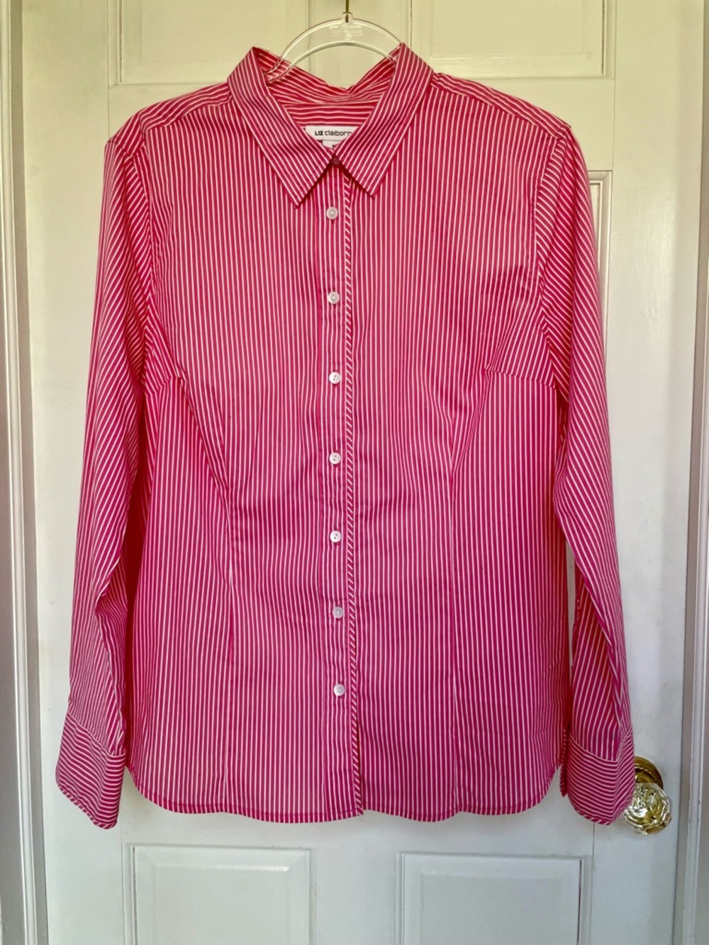 Liz Claiborne Pink & White Narrow-Striped Button Shirt